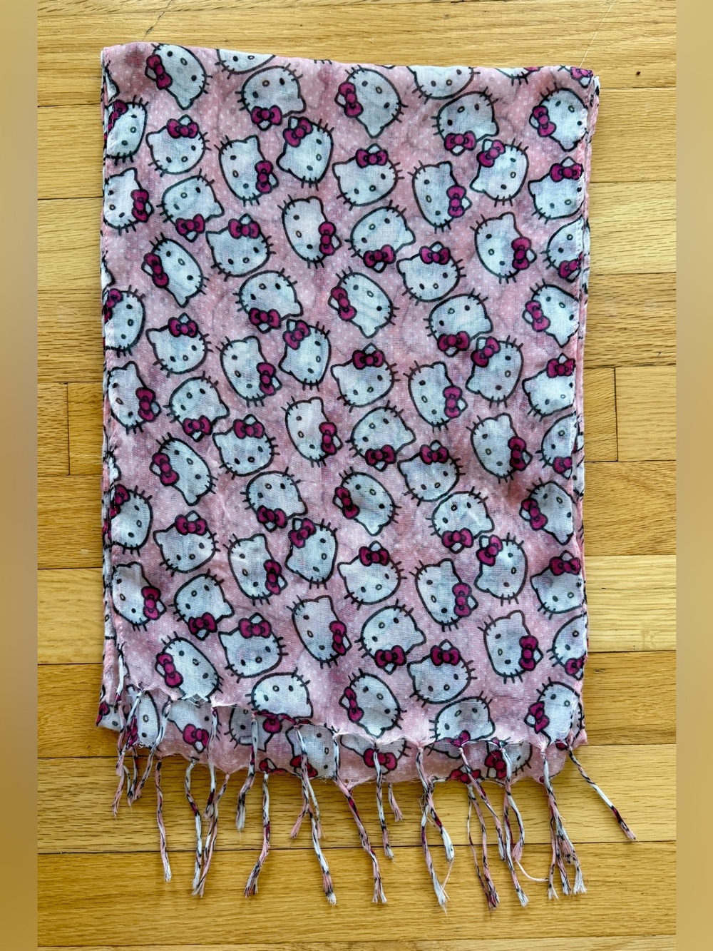 Hello Kitty Pink Patterned Scarf with Fringe